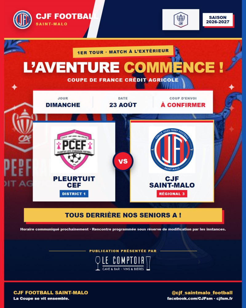 Coupe de France : le CJF se déplacera à Pleurtuit au 1er tour
