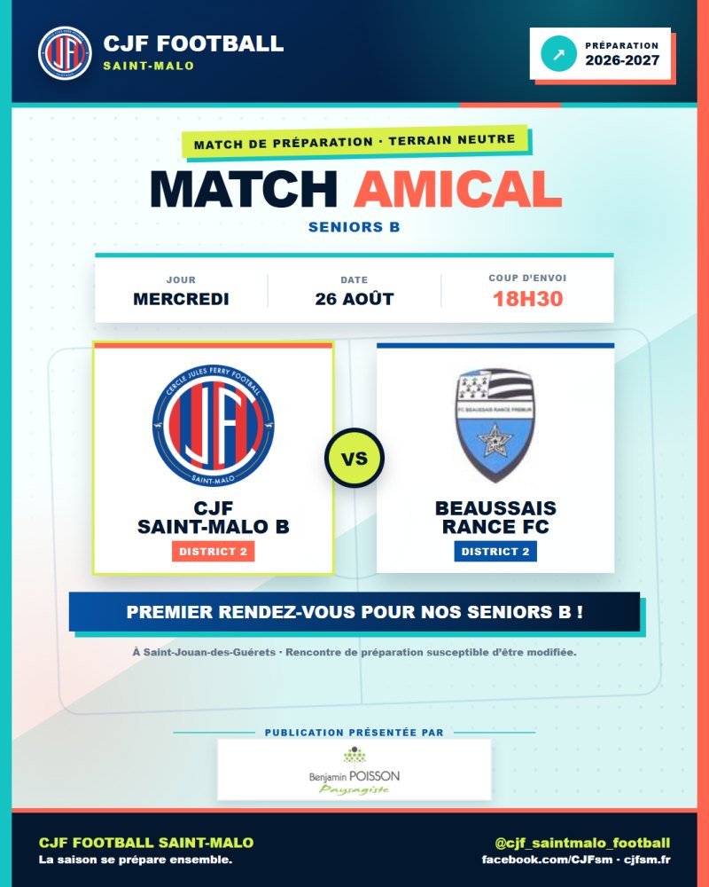 Les Seniors B débuteront leur préparation face à Beaussais Rance FC